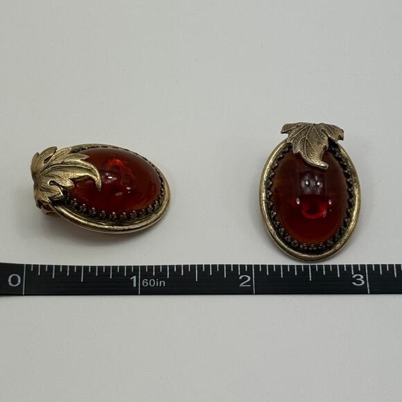 Fashion Leaf Synthetic Amber Stone Clip-On Earrings - Picture 5 of 5